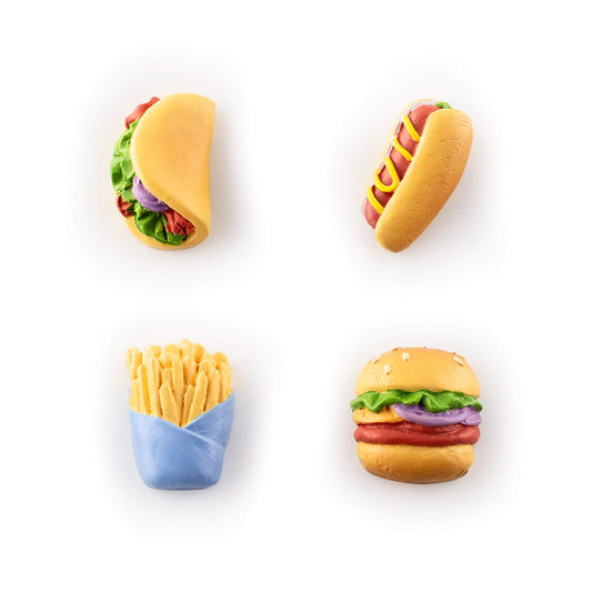 LOVG Colorful Junk Food Fridge Magnets - 4-Piece Decorative Polyresin Novelty Magnet Set