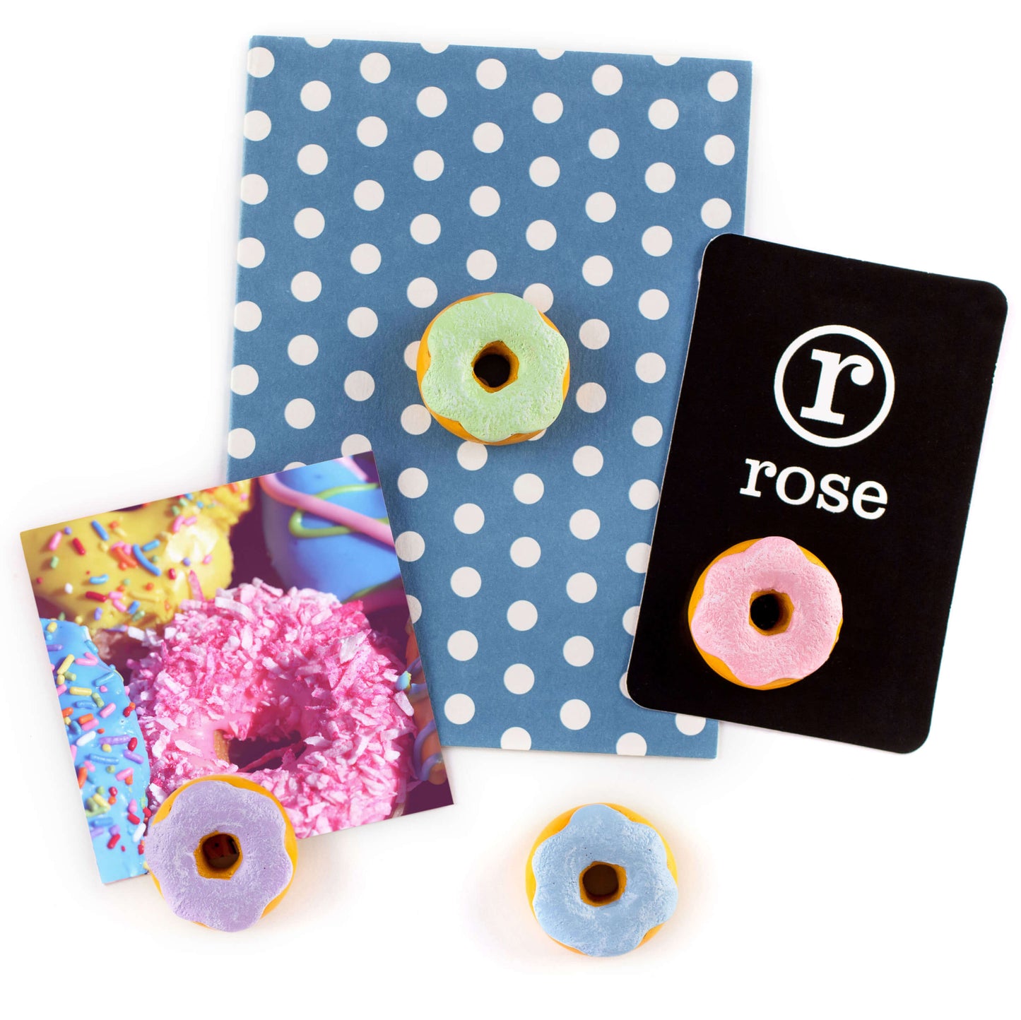 LOVG Colorful Donut Fridge Magnets - 4-Piece Decorative Hand-Painted Novelty Magnet Set